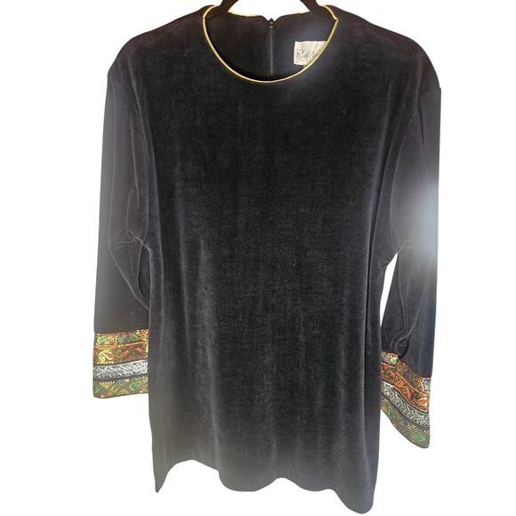 Ruth Norman Neiman Marcus Black Velvet Tunic Top Vintage 60's Sz L - Picture 5 of 11